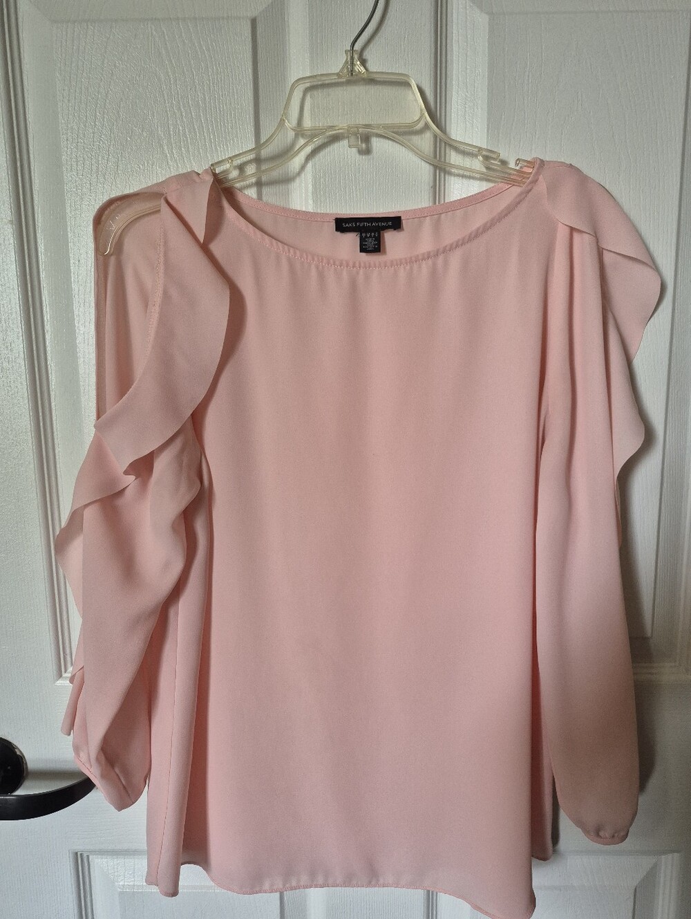 Saks Fifth Avenue Pale Pink Ruffle Cold-Shoulder Blouse